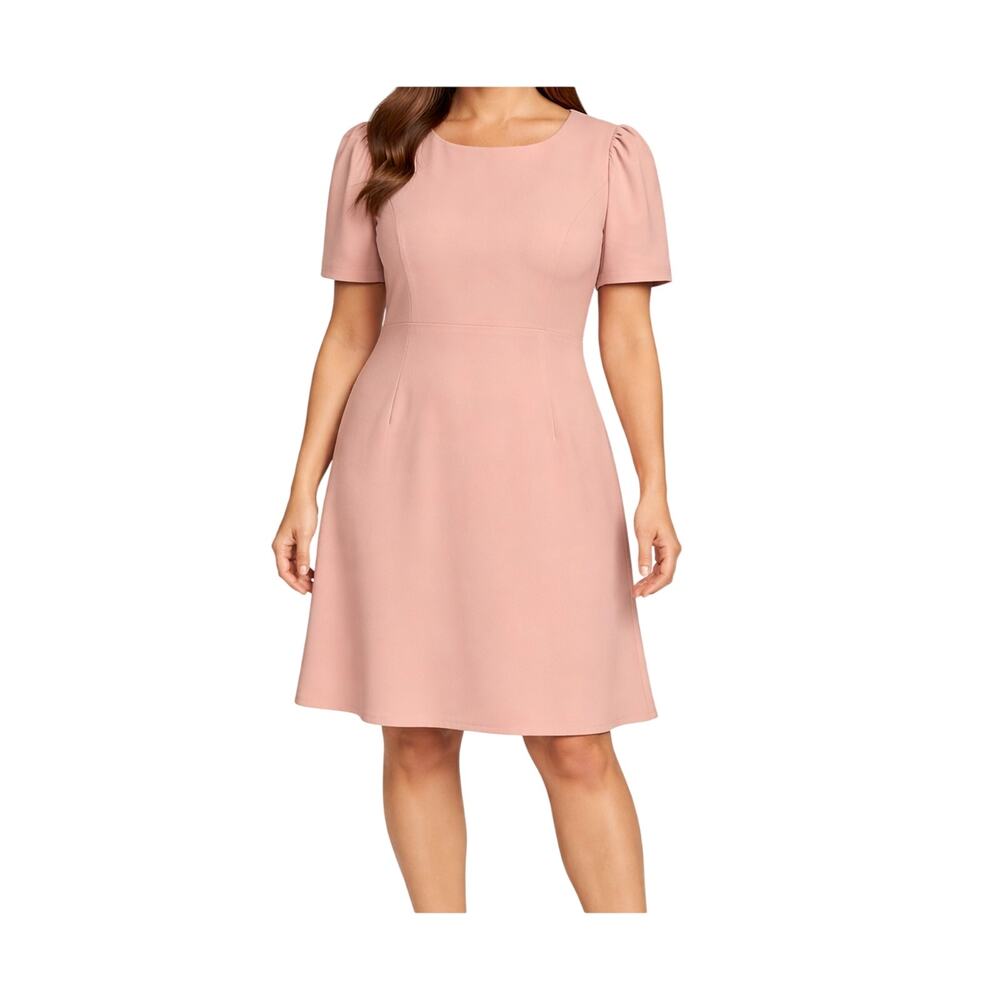 DKNY Dress Womens Size 16 Pink Short Sleeve Round Neck Back Zip Lined Shift Dres